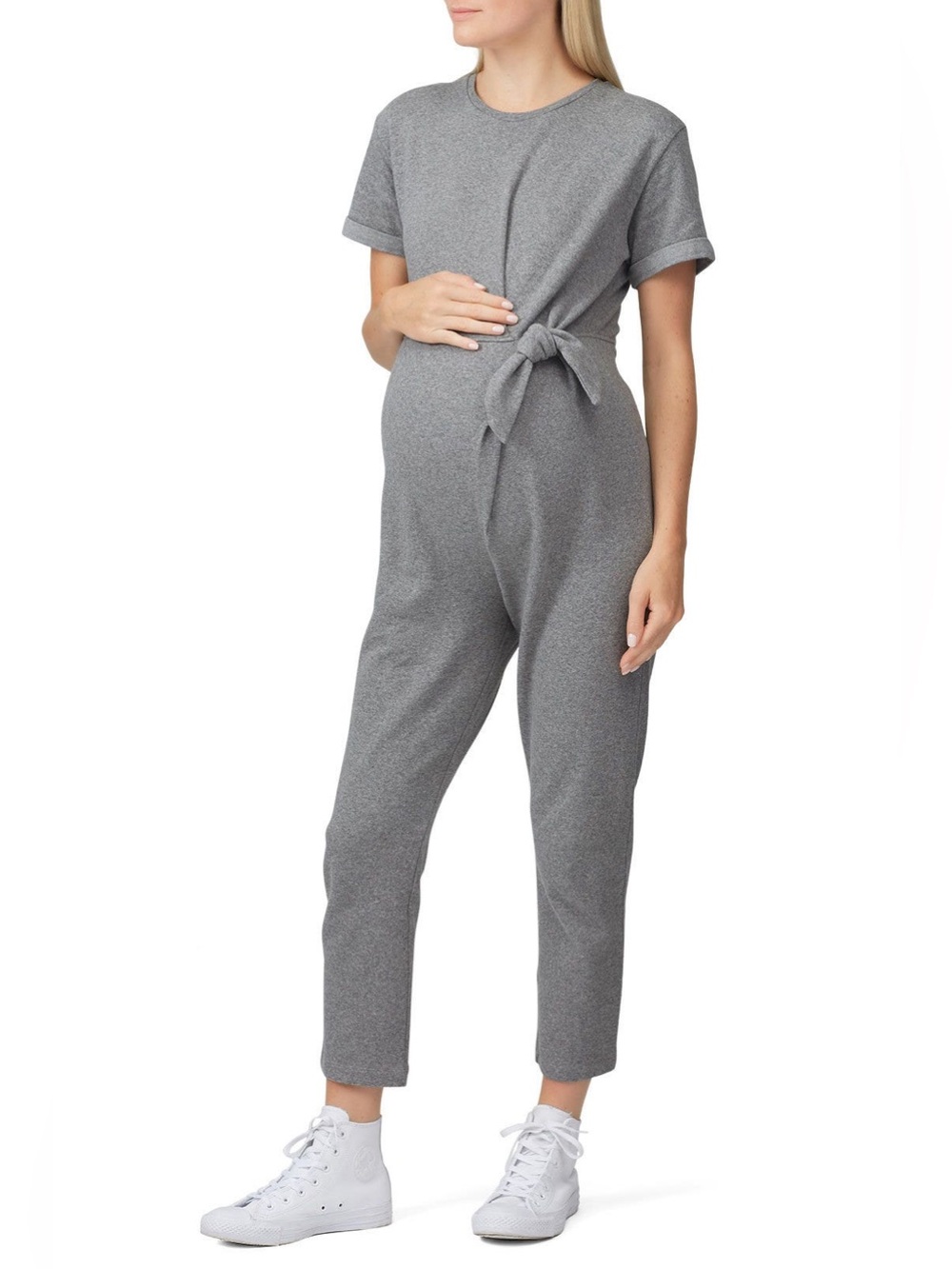 Hatch Maternity Classic Gray Cotton Blend Knit Lolo Side Tie Jumpsuit Size 2